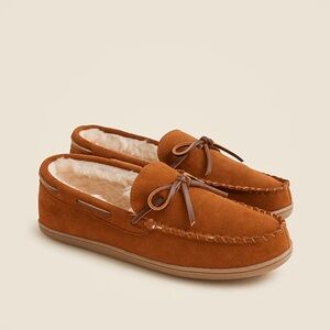 J. Crew Sherpa Lined Suede Brown Moccasin Slippers, Size 12